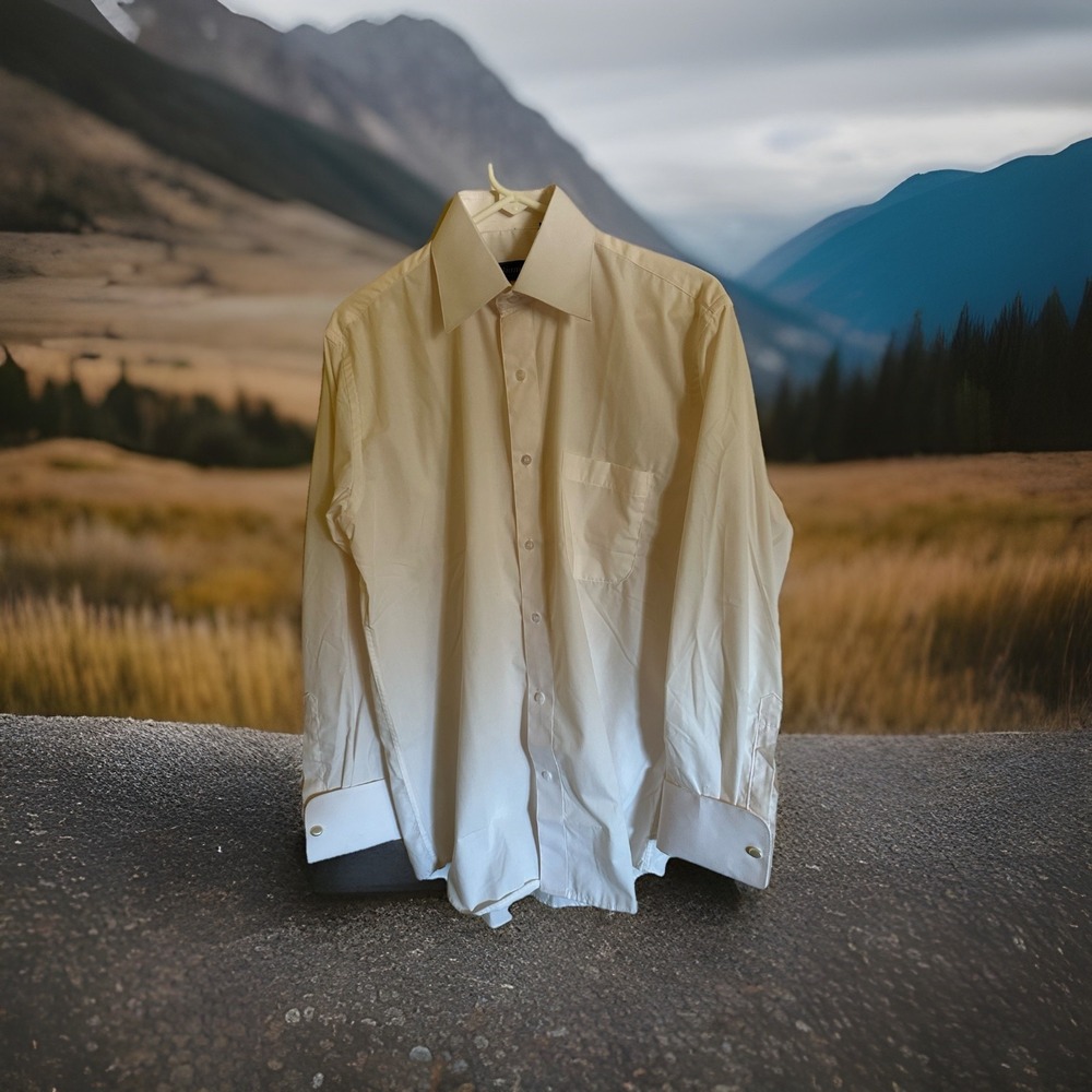BIANI Of Italy Mens Green 15.5 Long Sleeve Button Spread French Cuff Shirt Pearl